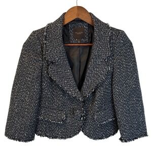 The Limited Collection Tweed Cropped Single Button Blazer Black White Size Small